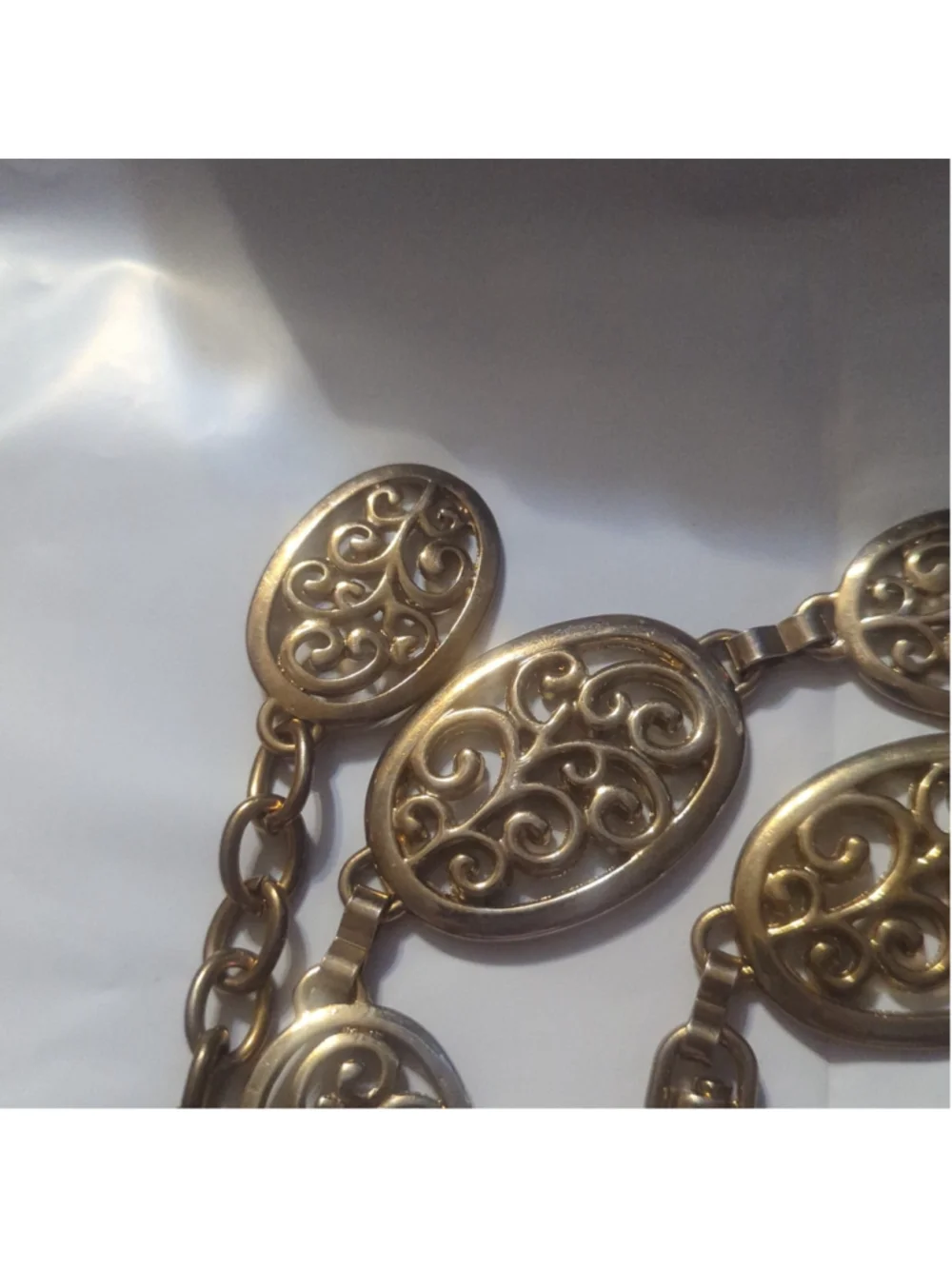 Vintage Gold and Silver Tone Filigree Oval Link Waist Chain Statement Belt